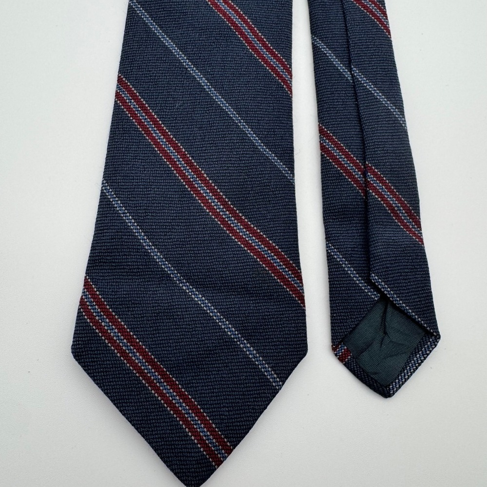 Neil‎ Martin Mens Wool Tie Navy Blue Burgundy Striped Made in Italy Regimental
